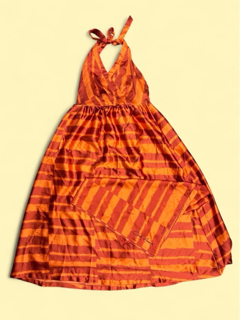 Club Azusa Target Orange Stripped Halter Dress With Matching Scarf